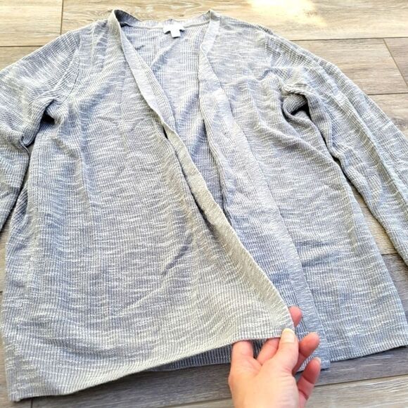 J. Jill heathered gray open cardigan vertical ribbed med petite - Picture 2 of 8